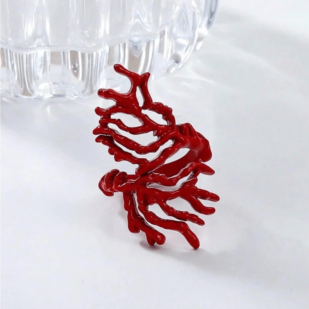 Elegant Red Coral-Inspired Ring R303 - Picture 2 of 4